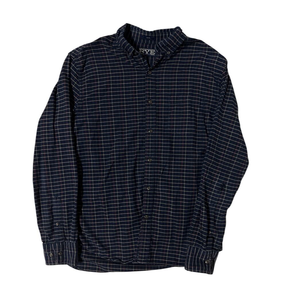RYE By Hawker Rye Men's Slim Fit L Flannel Shirt Plaid Cotton Button Down *Flaw*